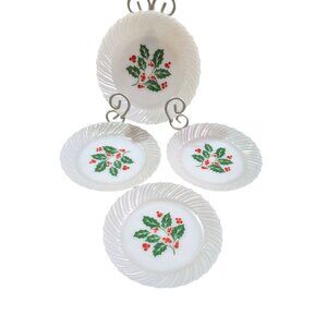 Termocrisa Holly Pattern Milk Glass Dessert Plates Set Of 4 6.5 Inch Vintage Chr